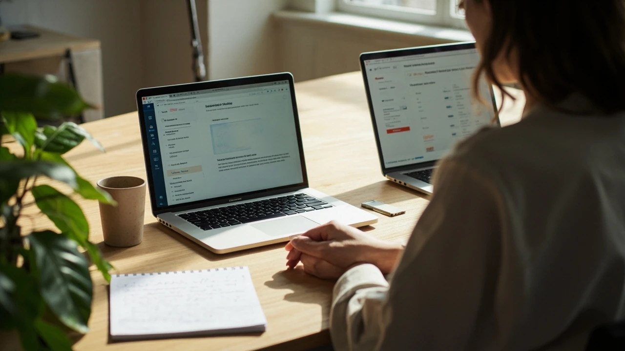 Designer reviewing web accessibility features on a laptop