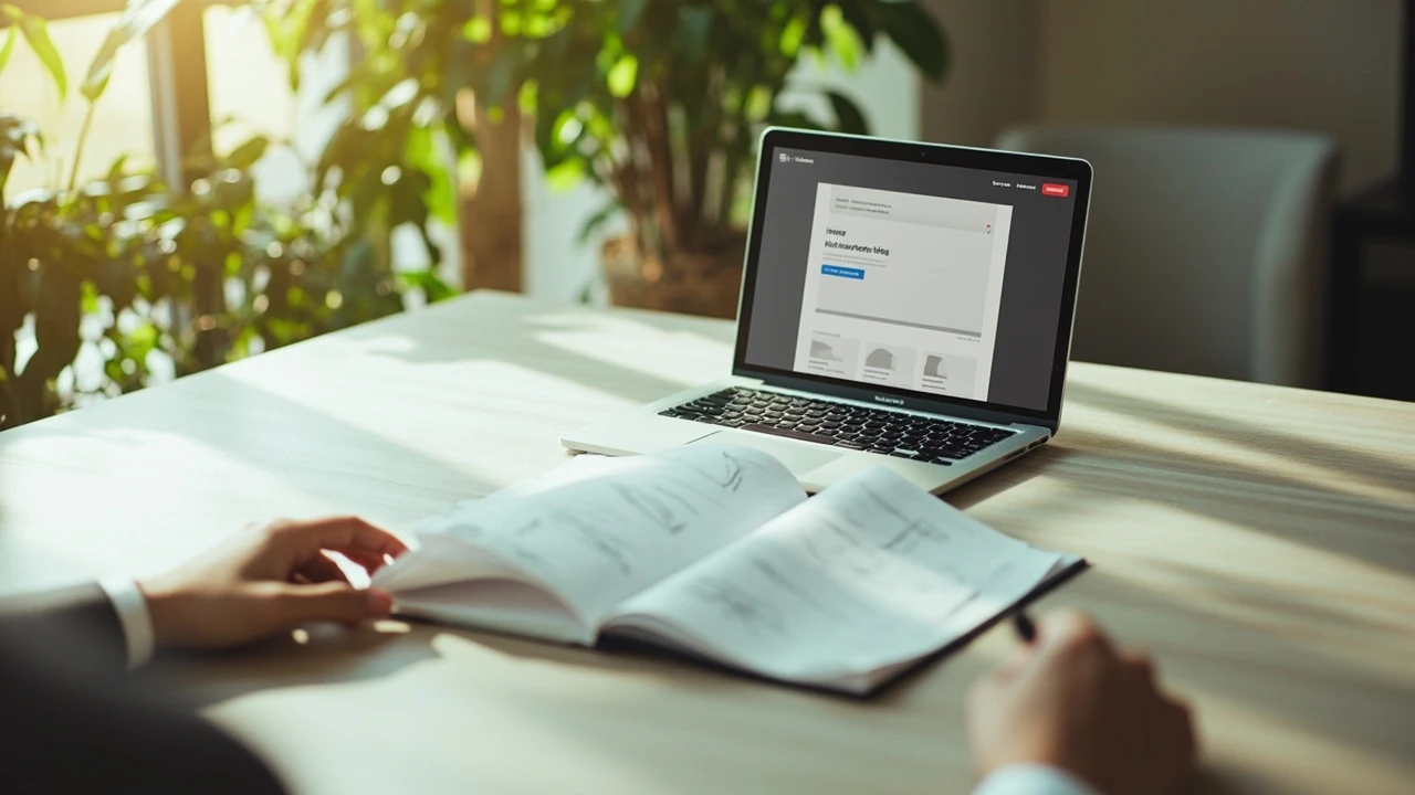 A designed landing page layout on a laptop screen with annotation arrows