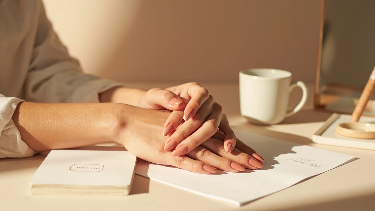 Hands displaying a manicure that matches brand visual identity in a nails design photoshoot