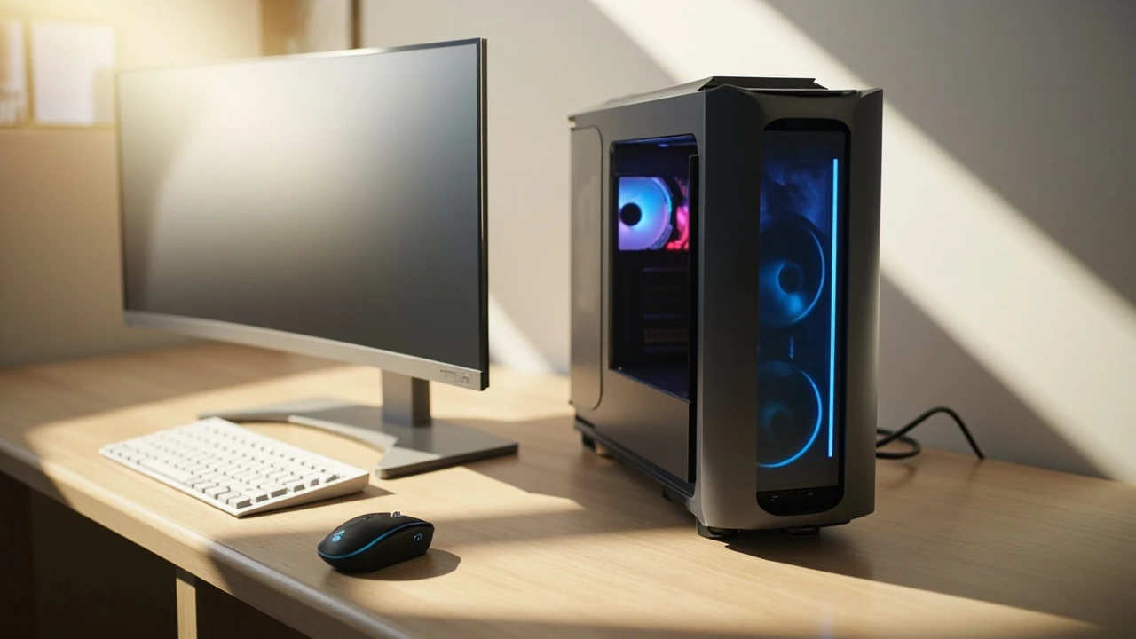 A Skytech gaming PC desktop on a tidy desk setup