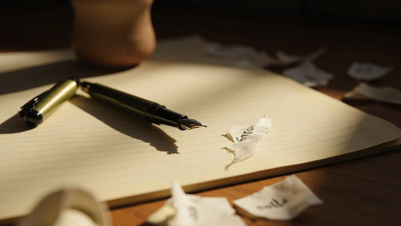 Creative synonym concept shown with handwritten word alternatives on a desk
