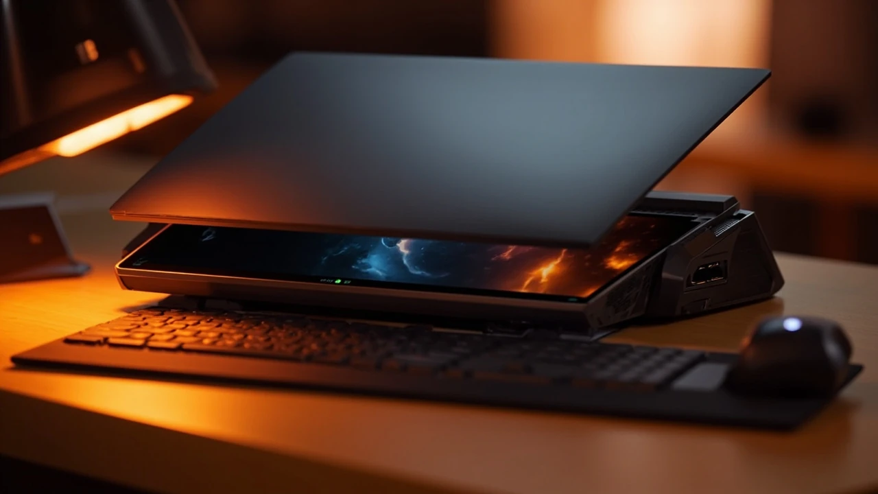 Alienware 16x Aurora gaming laptop on a desk with peripherals