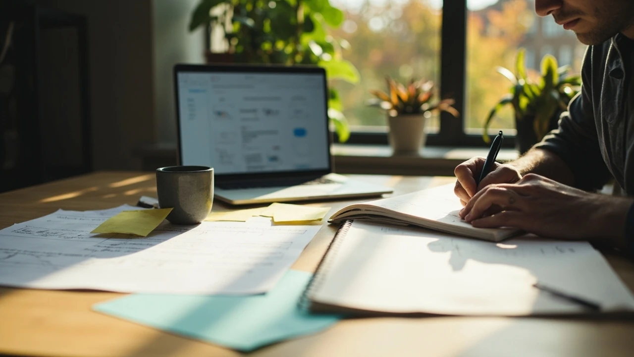 Researcher reviewing an experimental design plan for a UX study