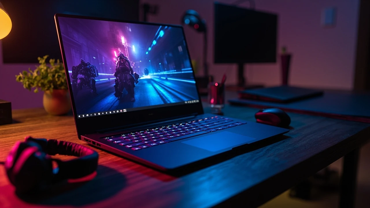 Alienware 16 Aurora gaming laptop on a desk with keyboard and mouse