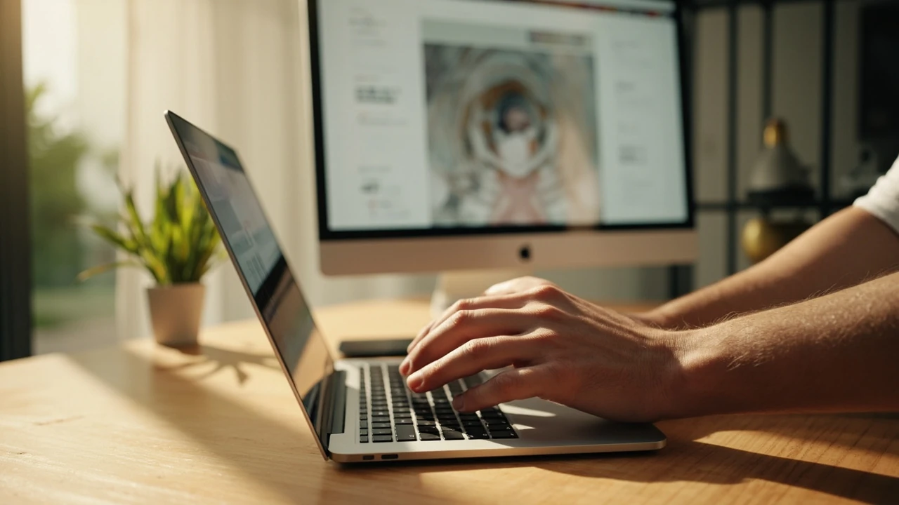 Designer testing motion sensor input on a laptop in a studio