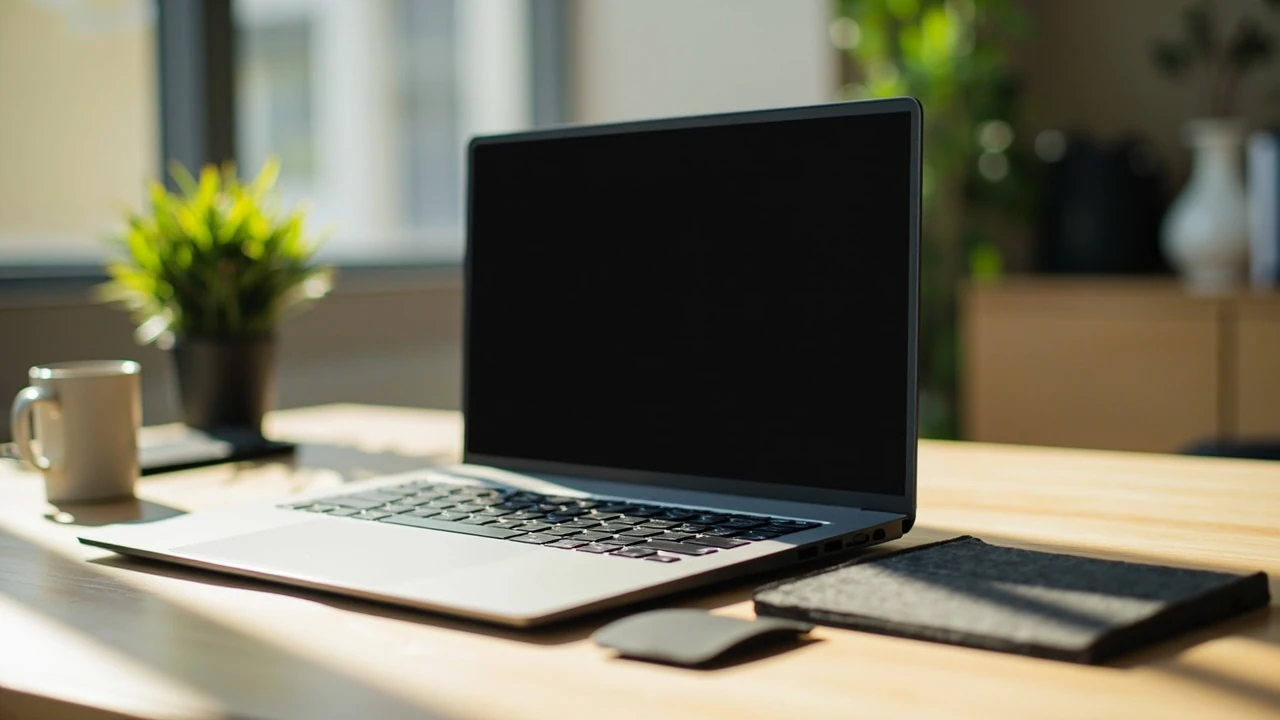 Asus TUF Gaming A14 laptop on a clean desk with accessories