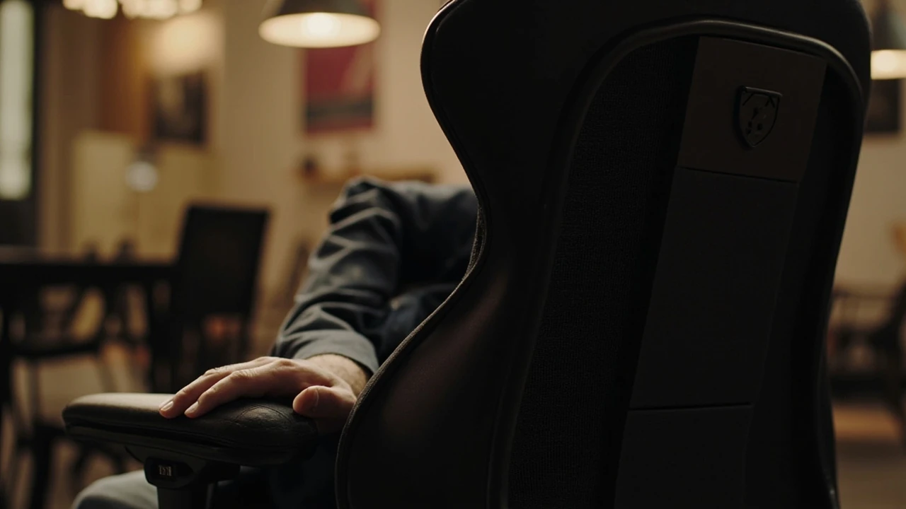 Person testing a gaming chair in a local showroom when searching for a gaming chair near me