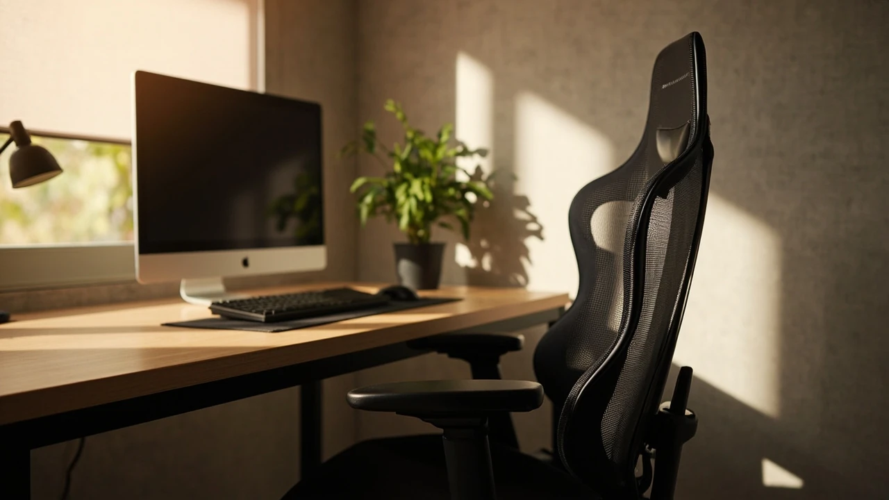 Herman Miller Aeron gaming chair beside a desk setup