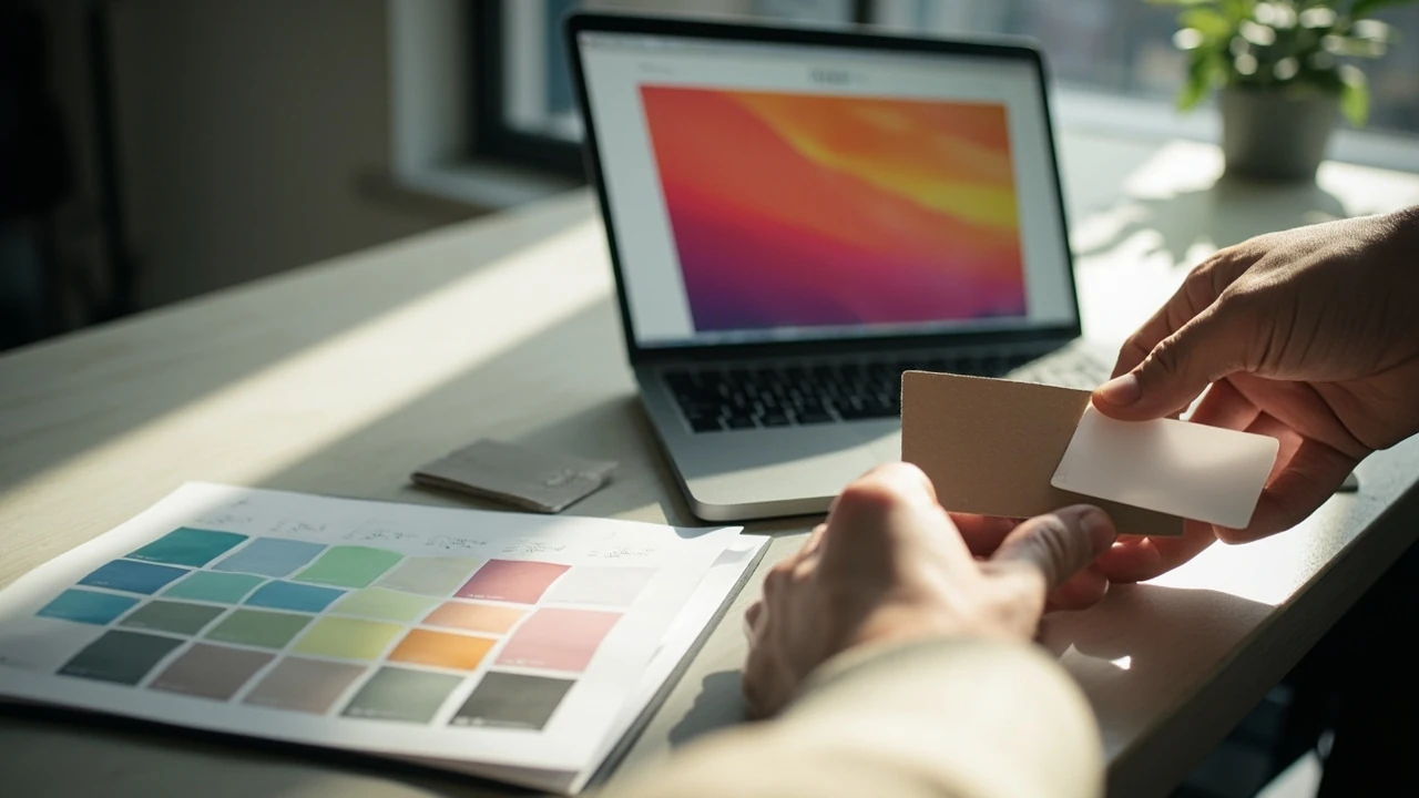 Designer running brand color accessibility checks for websites on a laptop