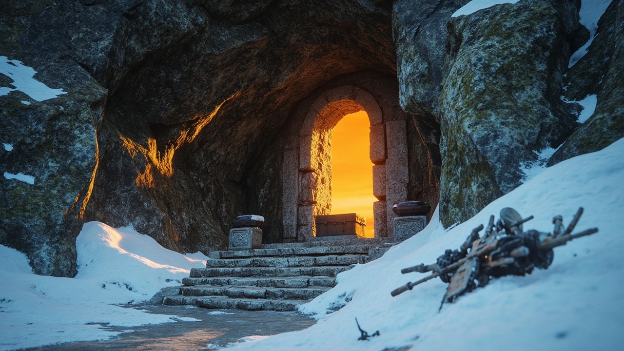 Shee Vaneer shrine on a Hebra mountainside in Zelda: Tears of the Kingdom