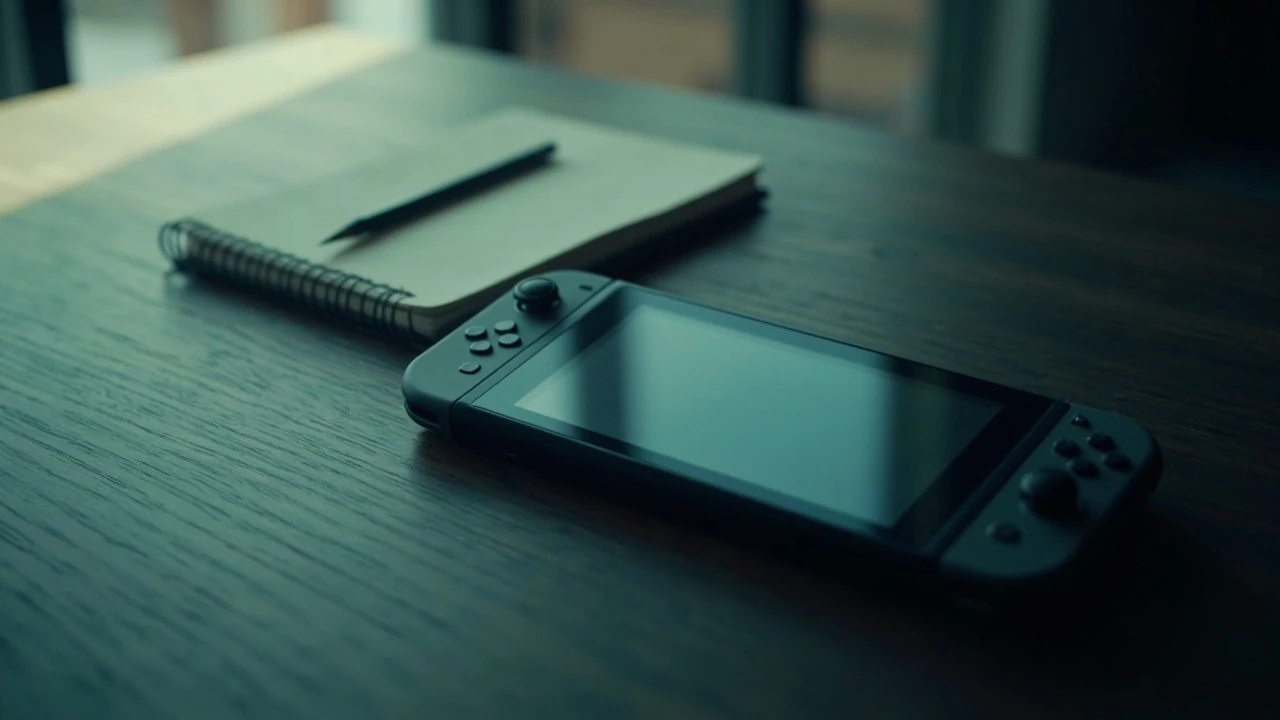 A Nintendo Switch console beside a desk, illustrating the gta san andreas cheats switch input method.