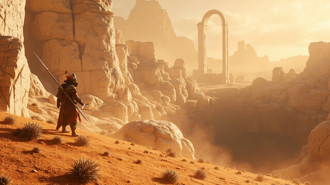 A hero illustration referencing the Sands of Karak region in a metroidvania game